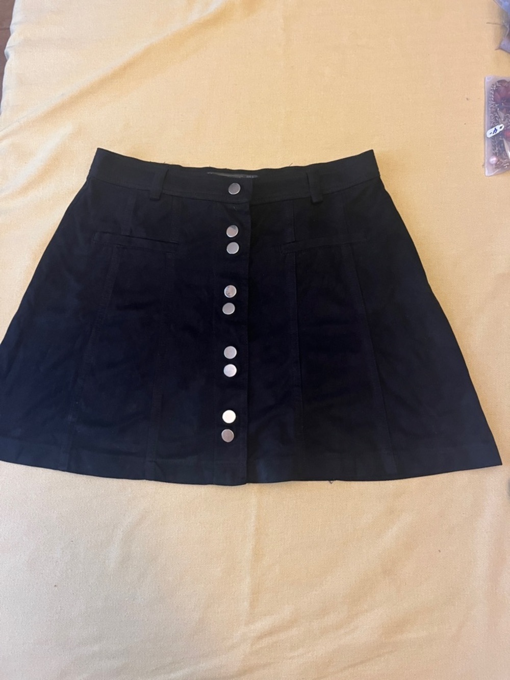 Zara Black A-Line Mini Skirt with Silver Button Front size S
